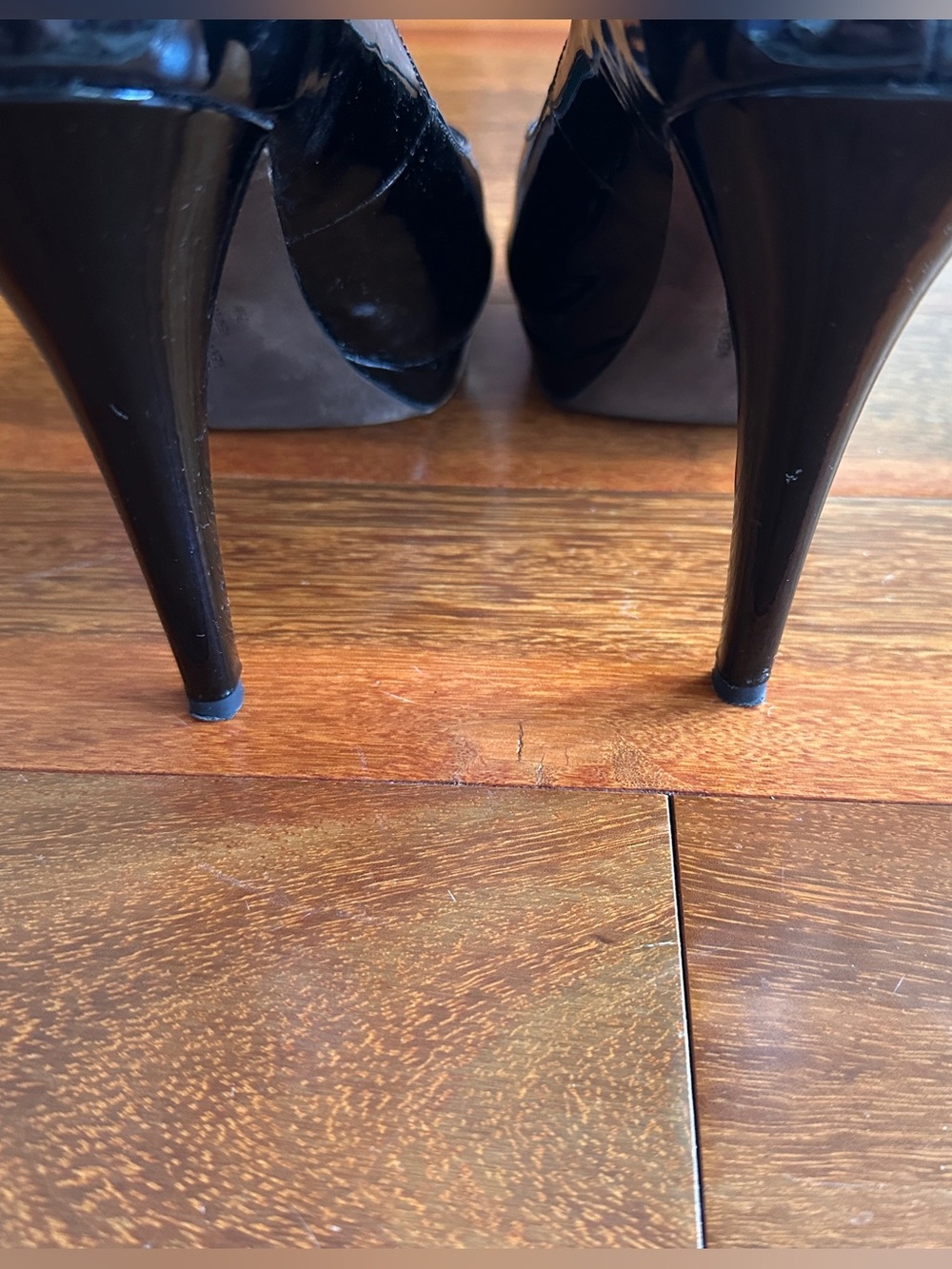Vera Wang Lavender Label Black Patent Peep-Toe Platform Heels - Picture 3 of 6